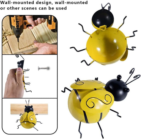 OBTANIM 4 Pack Cute Metal Bee Garden Wall Art Decorative Yard Hanging Decorations Outdoor Lawn Wall Sculptures...