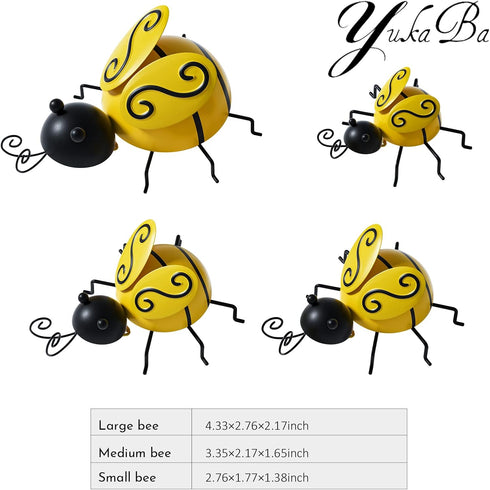 Decorative Metal Bumble Bee Bugs Garden Accents Lawn Ornaments Sculpture Outdoor Set of 4...