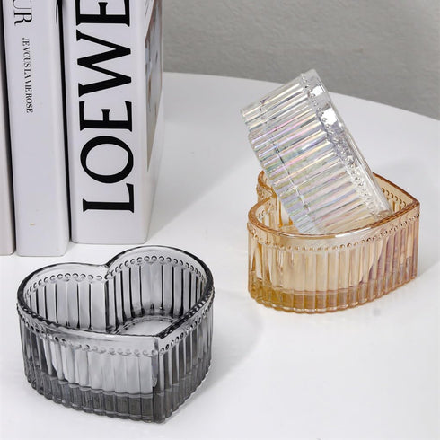 Glass Heart-shaped Candy Bowl Snack Bowl Dessert Bowl Fruit Bowl Ring Holder Dish Wedding Party Decor-Gray-5 OZ...