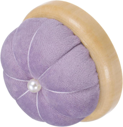 HARFINGTON Wooden Base Pin Cushion Japanese Style Cute Needle Holder Pincushions Round for Sewing Quilting Needlework DIY Crafts, Light Purple...