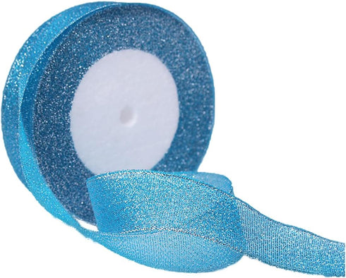 Turquoise Blue Glitter Ribbon 1 Inch x 25 Yards, Sparkly Metallic Fabric Ribbons, Sparkly Ribbon for Gift Wrapping, DIY Crafts, Floral Bouquets, B...