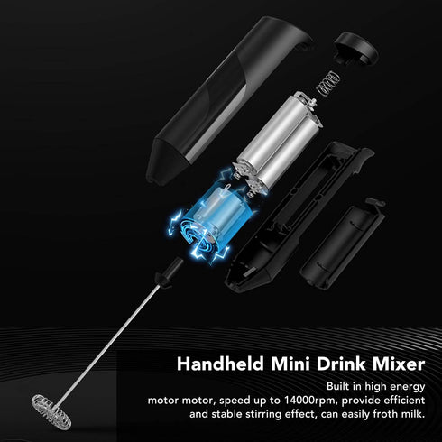 Mini Handheld Drink Mixer, Portable Stainless Steel Electric Milk Frother with Metal Base for Kitchens (Black and Bracket)...