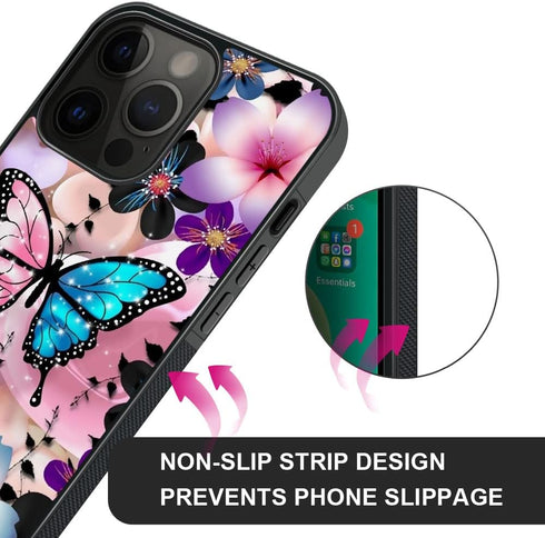 ZHEGAILIAN Case Compatible with iPhone 15 Pro Max,Pink Blue Butterfly Cases Compatible with iPhone 15 Pro Max for Girls,Non-Slip Pattern Cover[Sho...