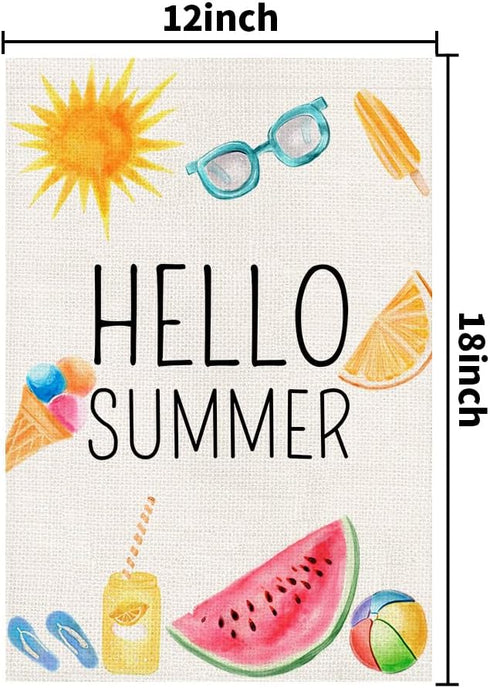 Hello Summer Garden Flag 12x18 Inch Double Sided Burlap, Beach Sign Yard Outdoor Decor Small Flags DF281...
