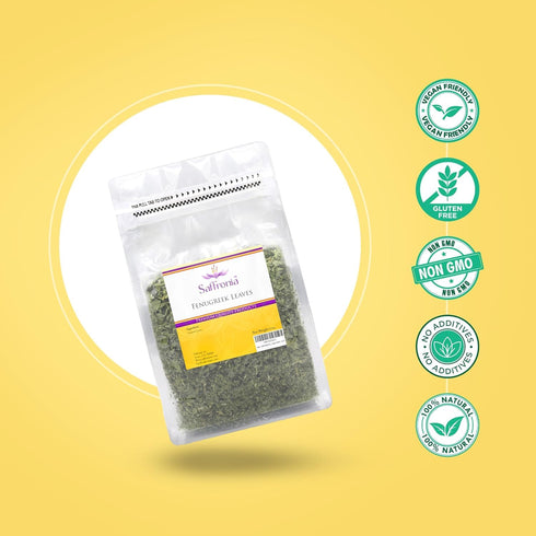 Saffronia Dried Fenugreek Leaves, Vegan Friendly Kasoori Methi, Carefully Packaged In Resealable Bag, Ideal for Mexican, Indian, Mediterranean and...