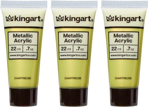 KINGART 502-122 PRO Artist Quality Metallic Chartreuse Acrylic Paint, 22ml (0.74oz) Tubes, 3 Pack - Set (66ml Total), Metallic Chartreuse Green...