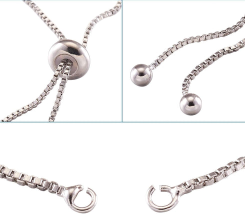 FASHEWELRY 20 Strands Adjustable Brass Bracelet Slider Extender Chains with Rhinestone Ends 8-5/8"(22cm) Real Rose Platinum Plated for DIY Jewelry...