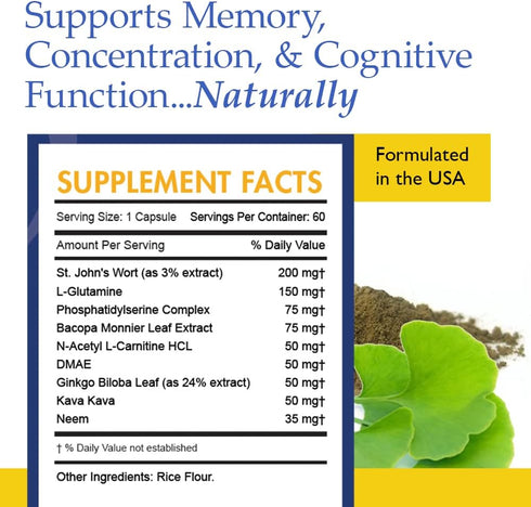 Nutrition Essentials Nootropic Brain Support Supplement - Caffeine-Free Capsules That Support The Brain - Brain Support Pills with St. John's Wort...