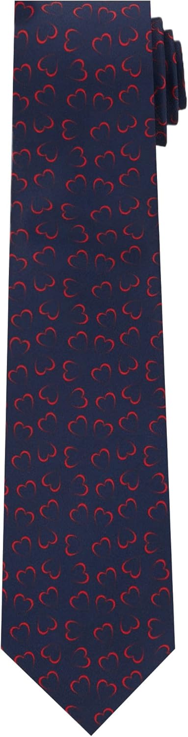 Jacob Alexander Men's Happy Valentine's Day Red Outline Hearts Regular Length Neck Tie - Dark Blue...