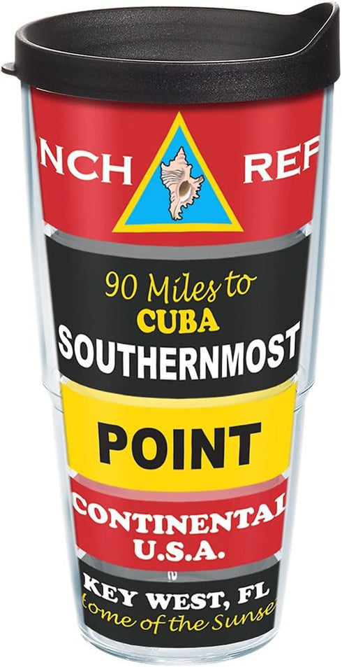 Tervis Florida-Southernmost Point Buoy Insulated Tumbler with Wrap and Black Lid, 24oz, Clear...