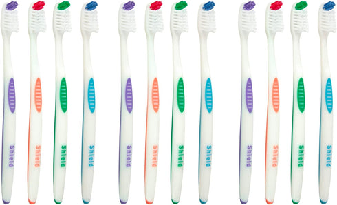 Falcon Toothbrush with Curved Filaments, Deep Reach (Family Care - Soft Bristles), 4 Colors - 12 Count (Pack of 1)...