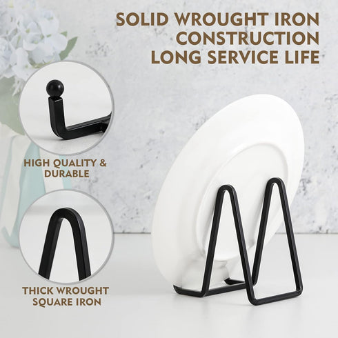 Plate Holder Easel Display Stand - 4.5 inch Metal Plate Stands for Display - Tabletop Picture Stand - Black Iron Easels for Display Pictures | Pho...