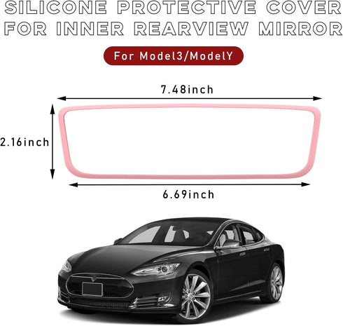 Car Rear View Mirror Protector Frame, Silicone Auto Rearview Edge Protection Cover Compatible with Model 3 Model Y, Interior Rear View Trim Frame ...