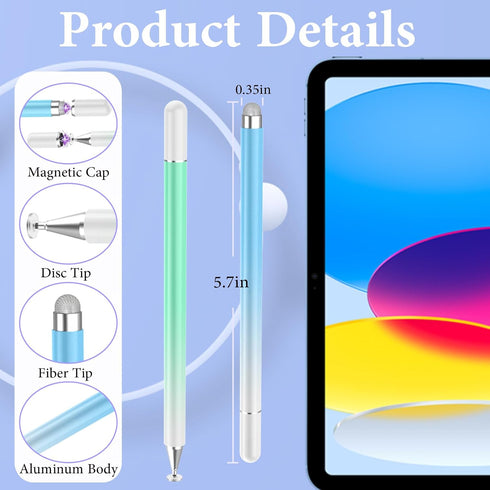 Stylus Pens for Touch Screens, 2 in 1 Magnetic Disc Stylus Pen for iPad with Magnetic Cap, Tablet iPad Pencil Compatible with iPhone/iPad/Android/...