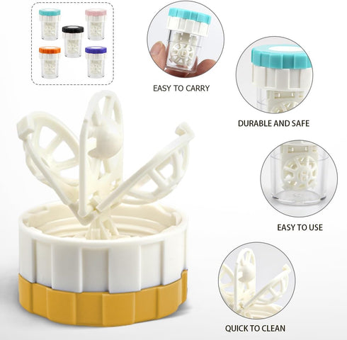 Contact Lens Cleaning Kit - 5 Piece Portable Rotating Manual Cleaner and Immersion Storage Container for Monthly Use at Home or Travel...