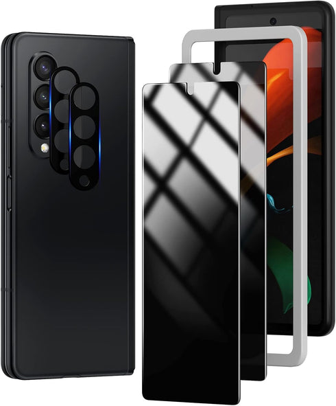 TOCOL [2+2 Pack for Samsung Galaxy Z Fold 4 Privacy Screen Protector, 2 Pack Front Private Tempered Glass Screen Protector + 2 Pack Camera Lens Pr...