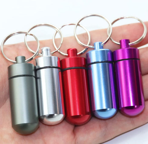5 Packs Mini Keychain Pill Holder Fob, EFFIET Waterproof Portable Tablets Container Case Aluminum Outdoor Camping Emergency Pill Capsule Box Bottl...