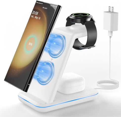 Wireless Charger for Samsung&Android: JoyGeek 3 in 1 Charging Station for Galaxy Watch5 Pro/4/3/Active2/1 - Phone Charger Stand for S24/S23 Ultra/...