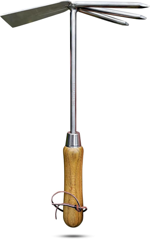 Garden Guru Eco Hand Cultivator Hoe Tiller Tool - 100% Recycled Stainless Steel - Rust Resistant - FSC Certified Wood Ergonomic Handle -Great for ...