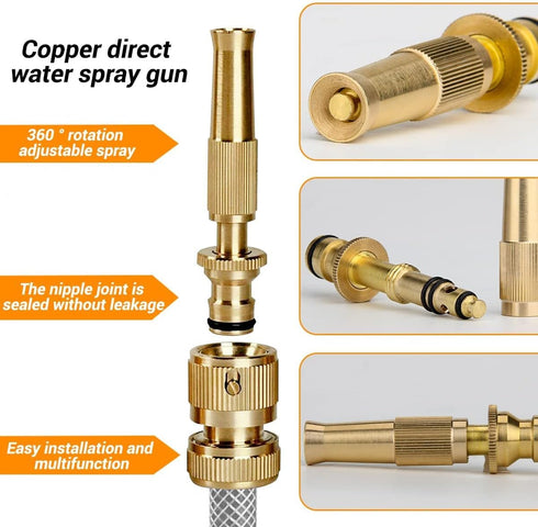 Brass Nozzle Water Spray Gun Jet Hose Nozzles Pipe High Pressure For Car,Bike,Window Cleaning Sprayer And Plants Gardening Washing (Without Pipe) ...