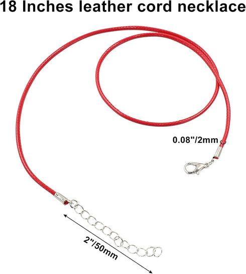10 Pieces 2mm Red Leather Cord Necklace with Lobster Clasp Ideal for Jewelry Making, Pendants, and Bracelets DIY Projects Beading Supplies...