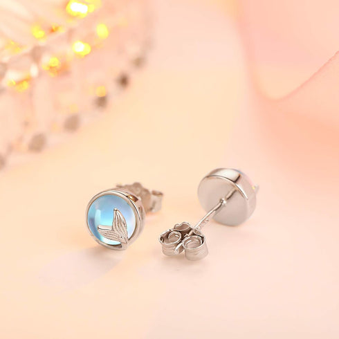 Mermaid Tail Moonstone Stud Earrings Jewelry Gifts 925 Sterling Silver Ocean Sea Whale’s Tail Earrings Moonstone Fishtail Stud Earrings for Women...
