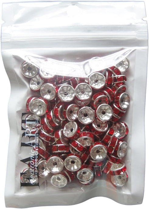 RUBYCA 100pcs 6mm Round Rondelle Spacer Charm Beads Silver Tone Light Siam Red Czech Crystal...
