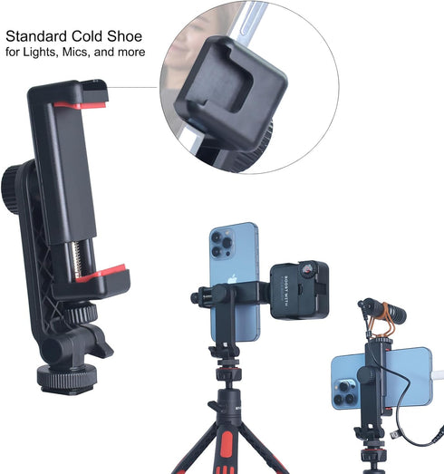 Phone Tripod Mount with Remote Controller, New Universal Smartphone Mount Adapter with Cold Shoe, 360° Rotates Cell Phone Clip Clamp Holder, Compa...