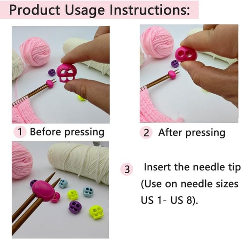 MAGNEECH 8 Pcs Colorful Knitting Needle Stoppers, Double Hole Needle Point Protectors, Knitting Stitch Stoppers, Needle Caps and Huggers - Essenti...