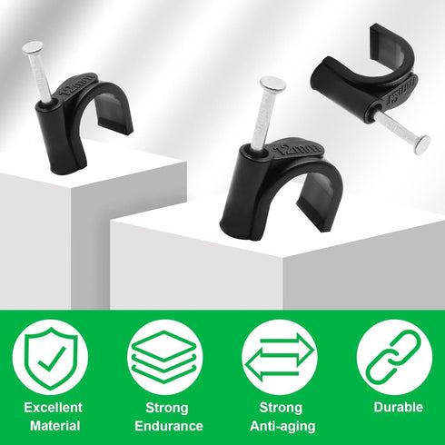 100pcs 1/2" / 12mm Half Clamp J-Hook with Nail, Nail in Cable Clips Ethernet Cable Nails Tacks Clips, Black...