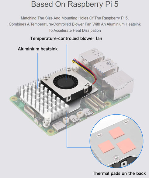 Active Cooler for Raspberry Pi 5, Active Cooling Fan Aluminium Heatsink with Thermal Pads for Raspberry Pi 5 4GB/8GB...