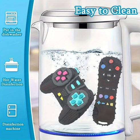 Baby Teething Toy, Soft TV Remote+Game Machine Shape Chew Set Intellectual Development Intellectual Development Educational Toy,Safe Silicone Todd...