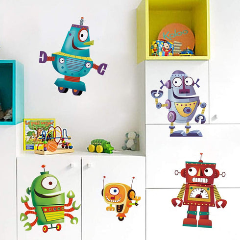 Cartoon Robot Wall Stickers DIY Removable Vinyl Wall Decals Art Decor for Kids Boys Nursery Bedroom Playroom...