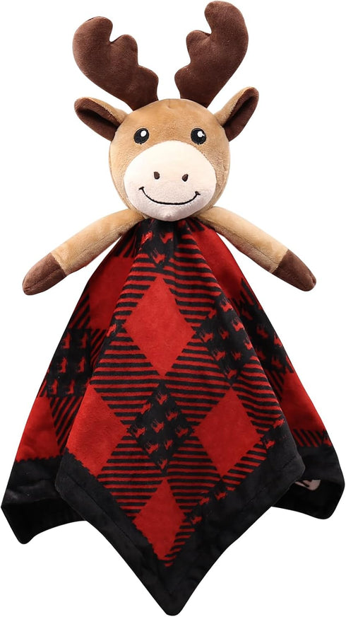 Moose Baby Lovey Security Blanket Unisex Baby Snuggly Buffalo Plaid Animal Face Soft Bedding Sleeping Plush Kids Newborn Nursery Baby Shower Blank...