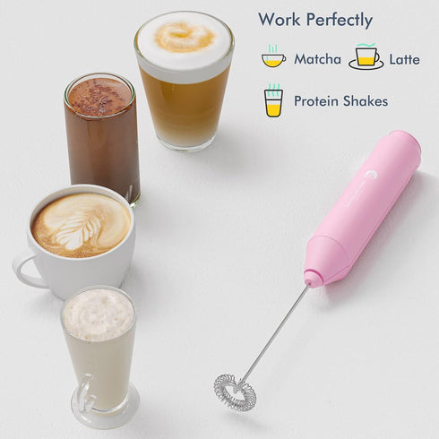 Powerful Milk Frother Handheld Foam Maker, Mini Whisk Drink Mixer for Coffee, Cappuccino, Latte, Matcha, Hot Chocolate, No Stand, Pink...