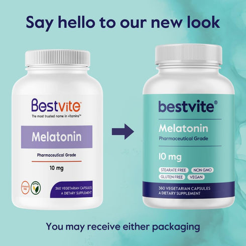 BESTVITE Melatonin 10 mg - 360 Veg Caps - No Stearates - No Sucralose, No Dextrose, No Silicon Dioxide, No Mannitol - Vegan - Non-GMO - Gluten-Fre...