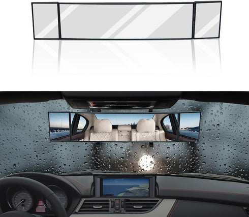 Car Rear View Mirror, 15.1'' Anti-Glare Panoramic Wide Angle Rearview Mirror, Interior Clip-on Extended Mirror, Universal Vehicle Interior Accesso...