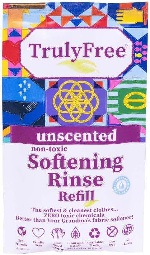 Unscented Softening Rinse, Natural Fabric Softener - Plant-Based, Non-Toxic, Safe for Babies & Kids, Includes: Empty refillable 50oz Bottle with M...