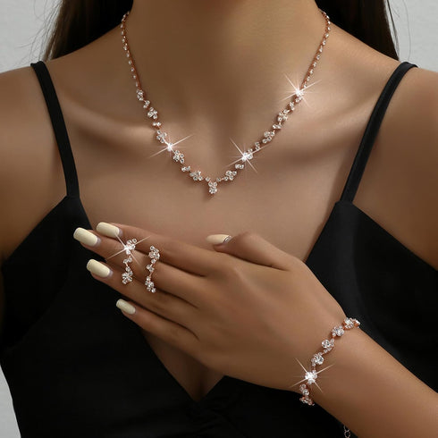 Elegant Prom Earrings Necklace Bracelet Set Wedding Jewelry Set for Women Bride Bridesmaid Crystal Necklace Earrings Bracelet Jewelry Sets Gifts f...