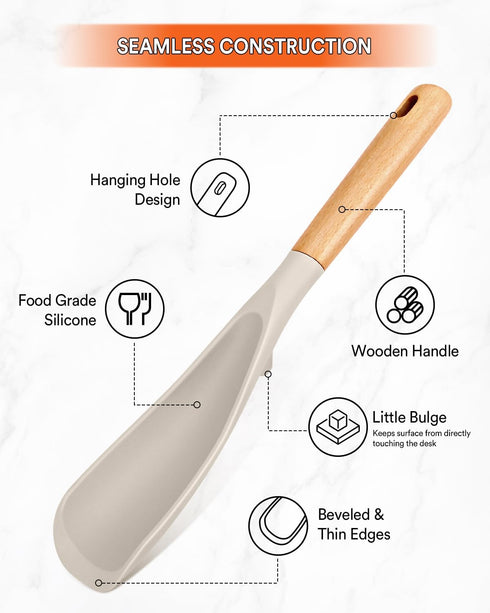 Cooking Spoon for Nonstick Cookwares, Great for Cooking and Serving Durable BPA-Free Matte Silicone, Wood Handle Spoon for Mixing, Scoop, and Scra...