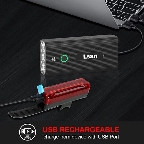 1200 Lumens Bike Lights Front and Back,3 LED USB Rechargeable Bicycle Light,Super Bright Bike Lights for Night Riding,Bike Headlight with Power Ba...