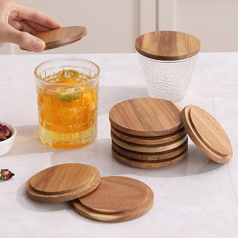 4pcs Cup Lid Cover Wooden Coffee Mug Wooden Tea Glass Drink Cup Lid Reusable Mug Lid Tea Kettle Lid for Keeping Warm...