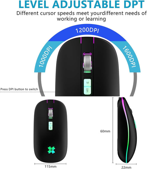 besky Wireless Mouse Rechargeable, Backlit LED Portable Silent Computer Mouse for Laptop, PC, MacBook, Chromebook, Notebook, 2.4G USB Cordless Mou...