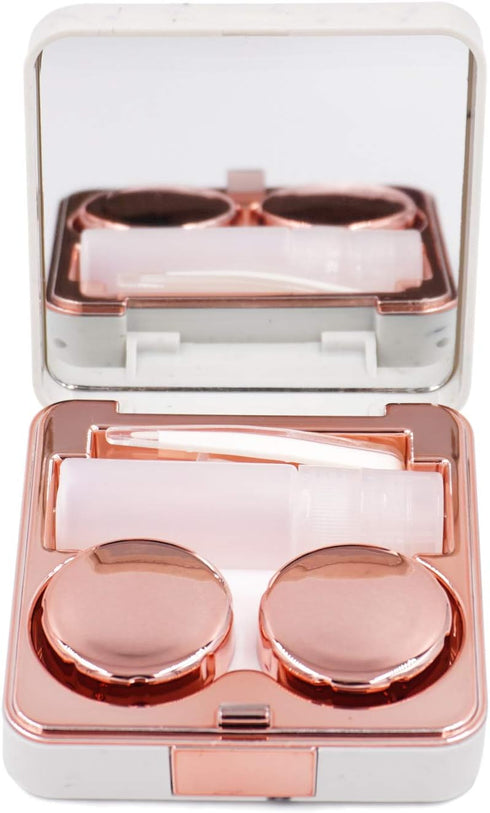 Honbay Fashion Marble Contact Lens Case Portable Contact Lens Box Kit with Mirror (Square) (Rose Gold)...