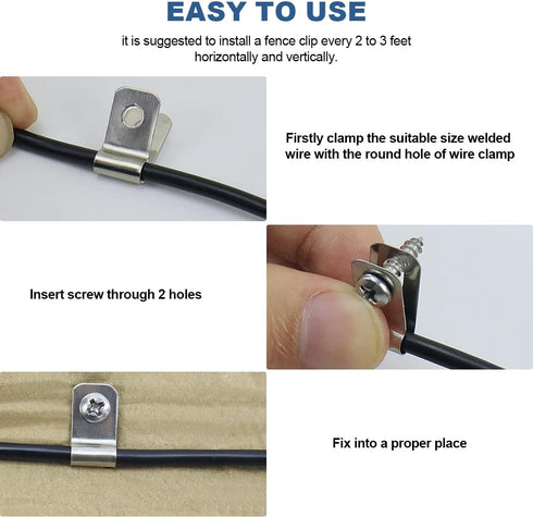 Wire Fence Clips 100 Pcs Fence Wire Clamps with 100 Pcs Screws Stainless Steel Wire Clips Fencing Mounting Clips for 12-16 Gauge Welded Wire and V...