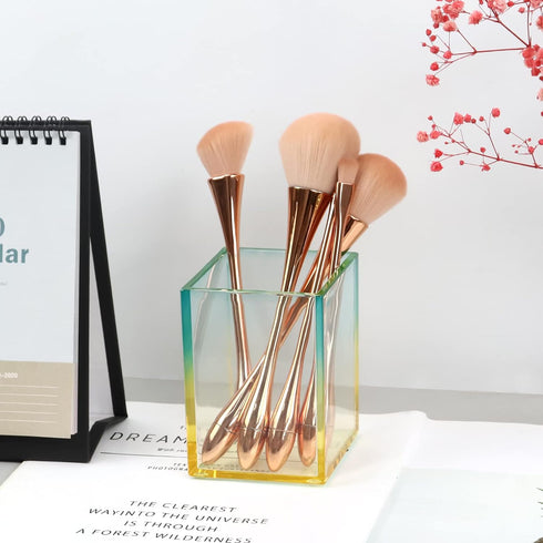 Acrylic Yellow and Green Desktop Pen Pencil Holder Cup Modren Makeup Brushes Dispenser Pencil Cup Pot Stationery Organizer for Office Supplies (Ye...