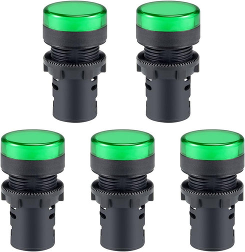 uxcell 5Pcs Green Indicator Light AC/DC 24V, 22mm Panel Mount, for Electrical Control Panel, HVAC, DIY Projects...