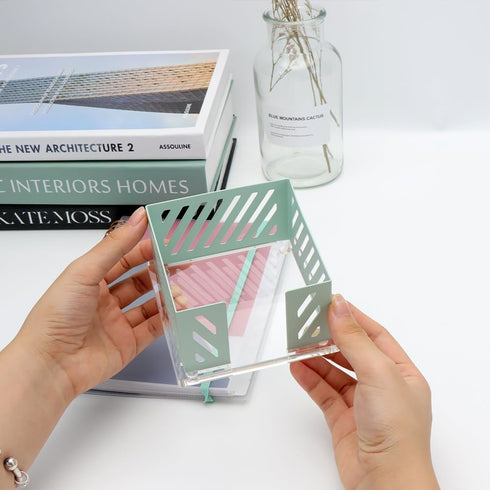 NatSumeBasics Sticky Note Holder Mint Green Metal Post a It Note Holder 3.5 x 3.5 Clear Acrylic Base Cube Dispenser for Desk Organizers Accessorie...