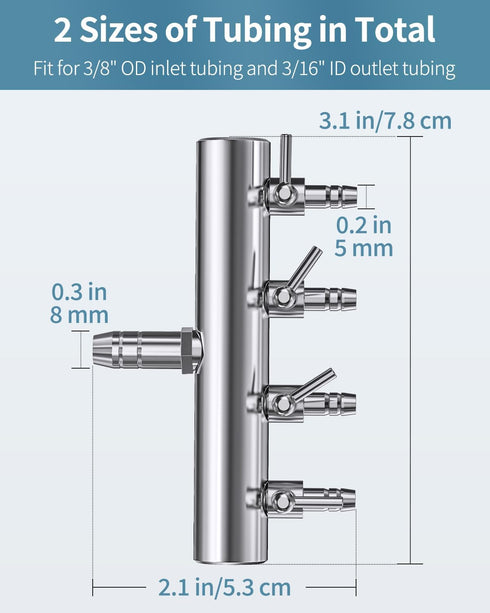 Pawfly Aquarium Air Flow Control Lever Valve 4-Way Fish Tank Air Valve for Air Pump Chromium Copper Manifold Multi-port Air Flow Splitter for 3/16...