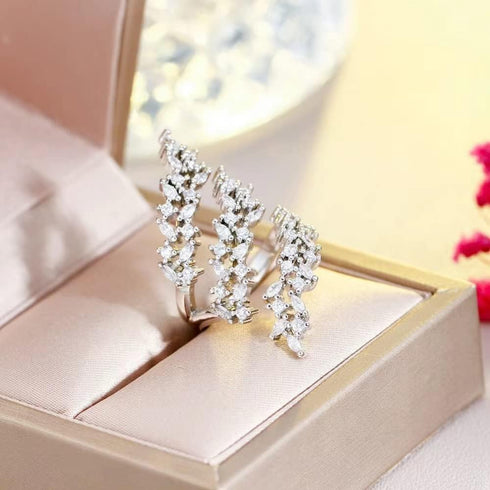 Rhinestone Leaf Climber Wrap Finger Band for Women Girls CZ Crystal Elegant Flower Open Layered Statement Rings Promise Engagement Rings Wedding B...